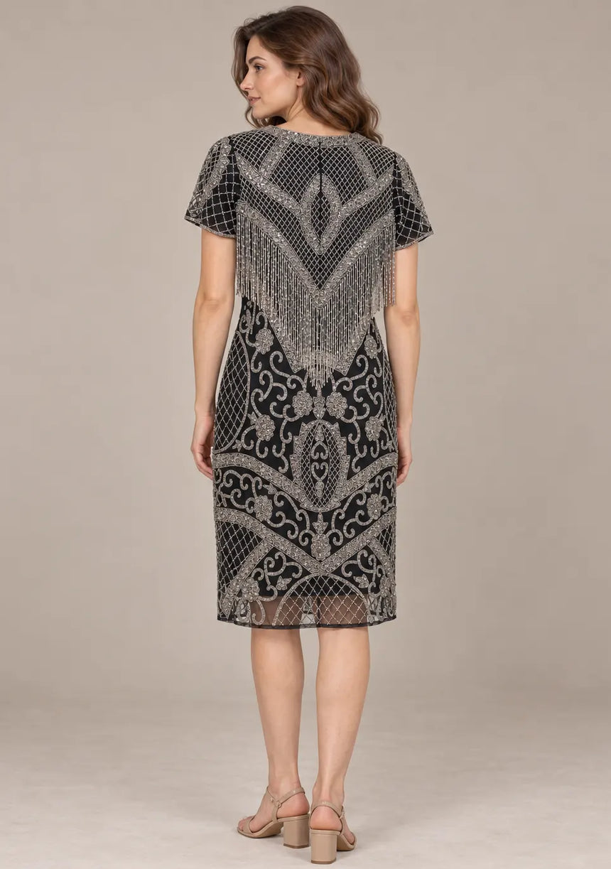 ibBan Party Midi Dress with Hand Beadwork & Fringe - Darya