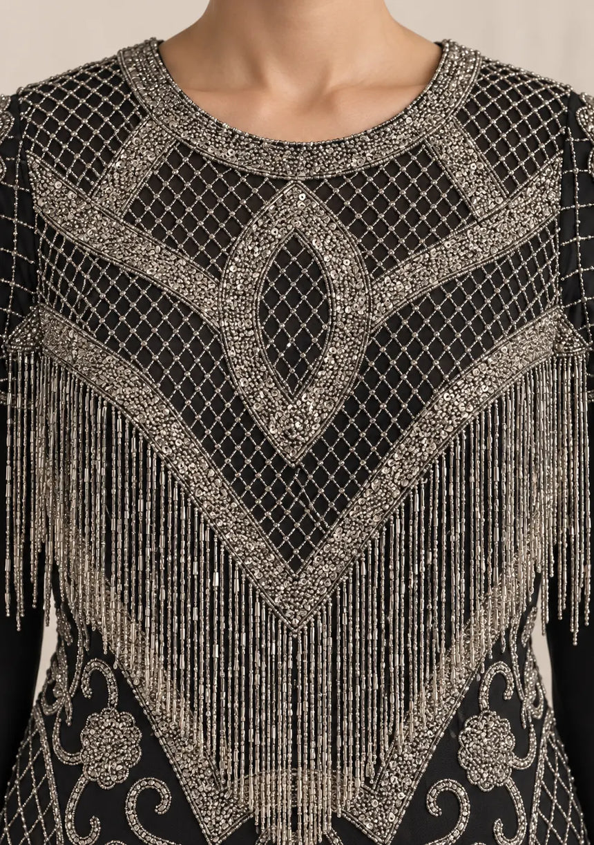 ibBan Party Midi Dress with Hand Beadwork & Fringe - Darya