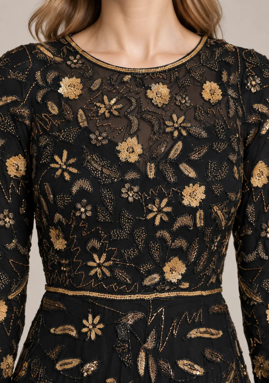 ibBan Women’s Party Long Dress with Hand Embroidery -Qamira