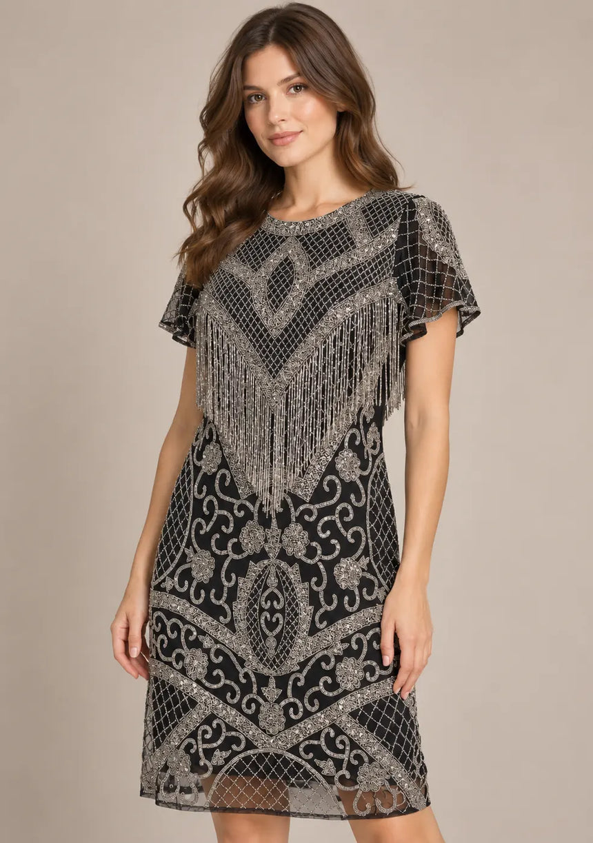 ibBan Party Midi Dress with Hand Beadwork & Fringe - Darya