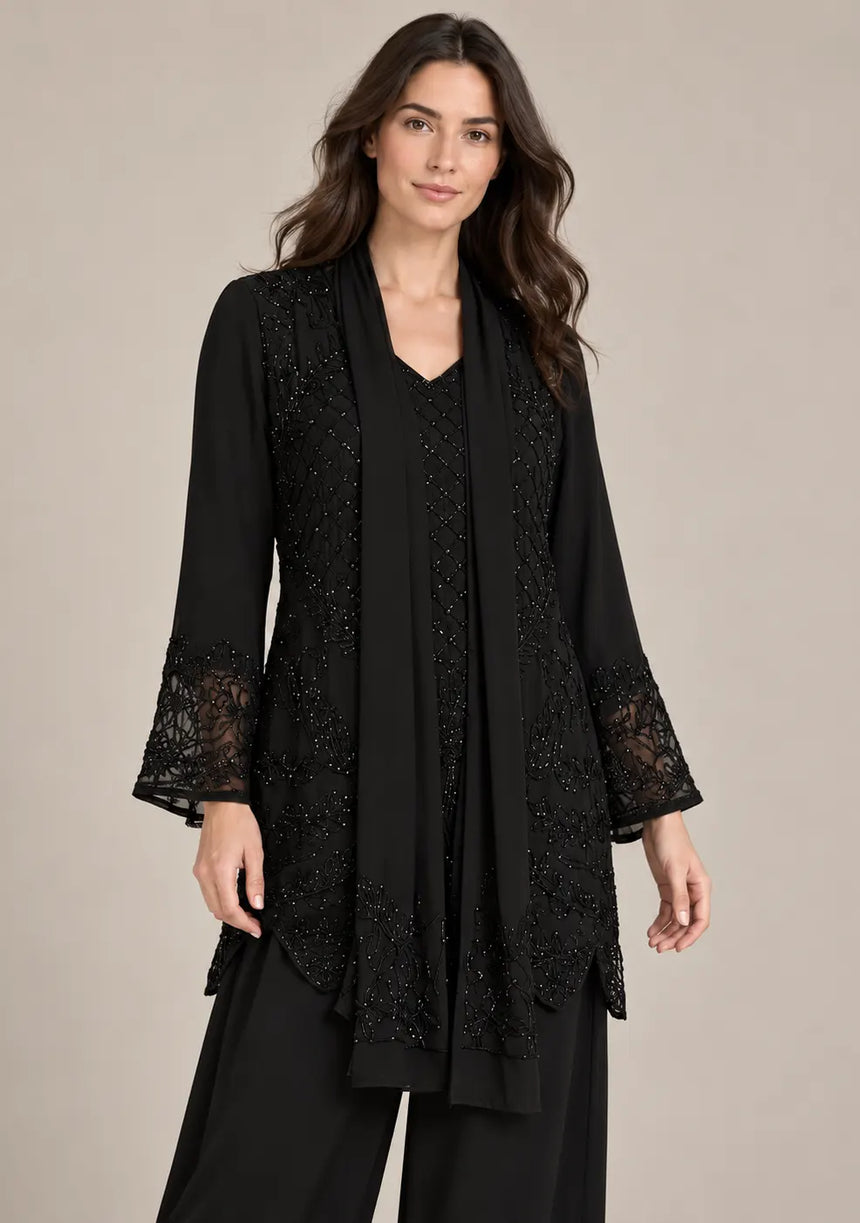 ibBan Women’s Georgette Jacket-Style Kurta Set with Embroidery -Senta