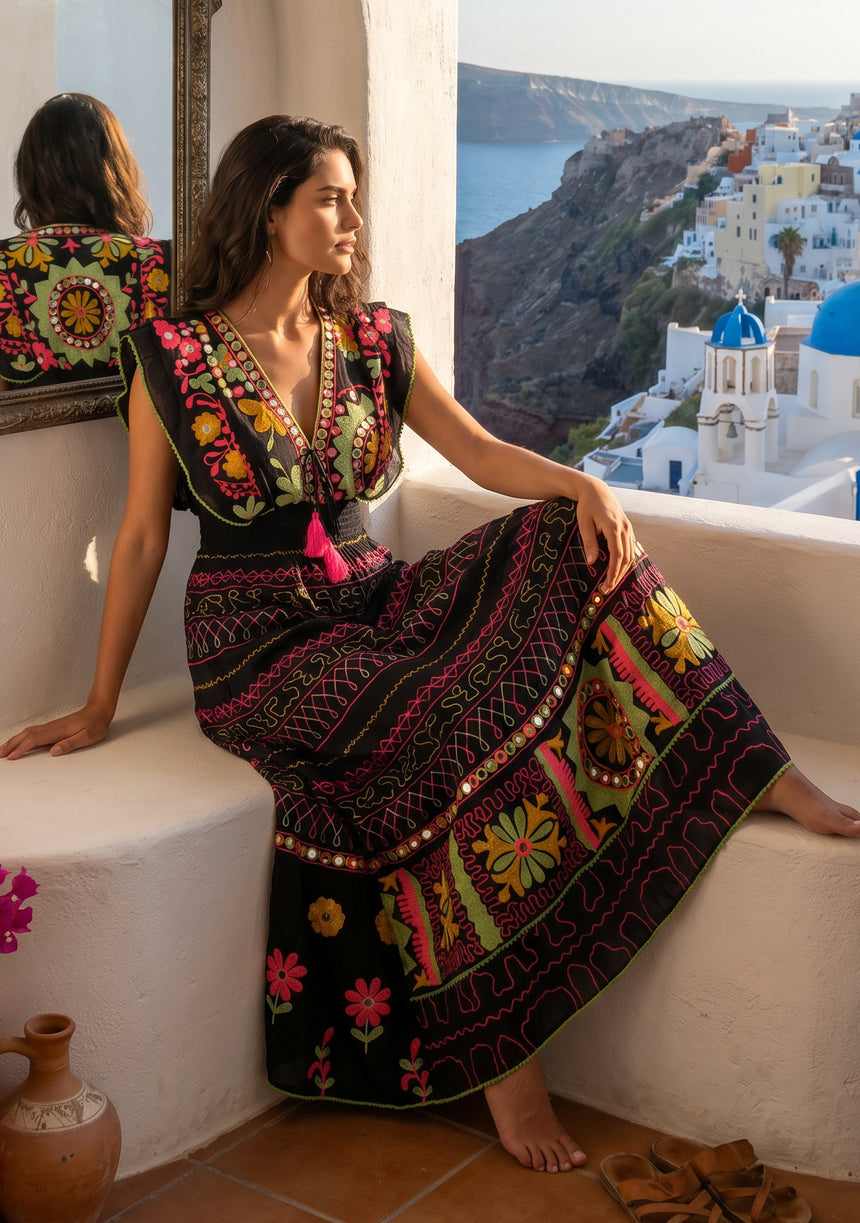 ibBan Hand Embroidered Long Dress | Luxury Bohemian Long Dress - Orla
