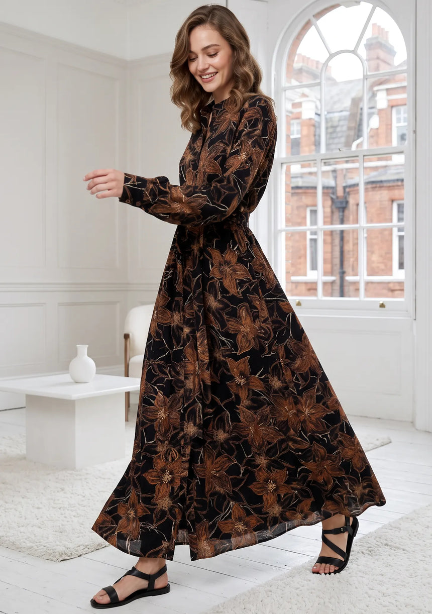ibBan Cotton Silk Printed Long Dress -Azliya