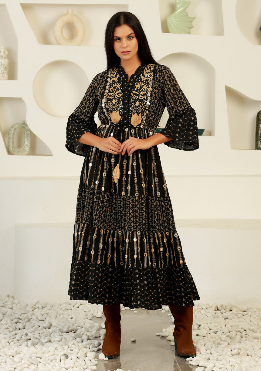 ibBan cotton schiffli fabric Long Tunic Dress for Women -Safiya