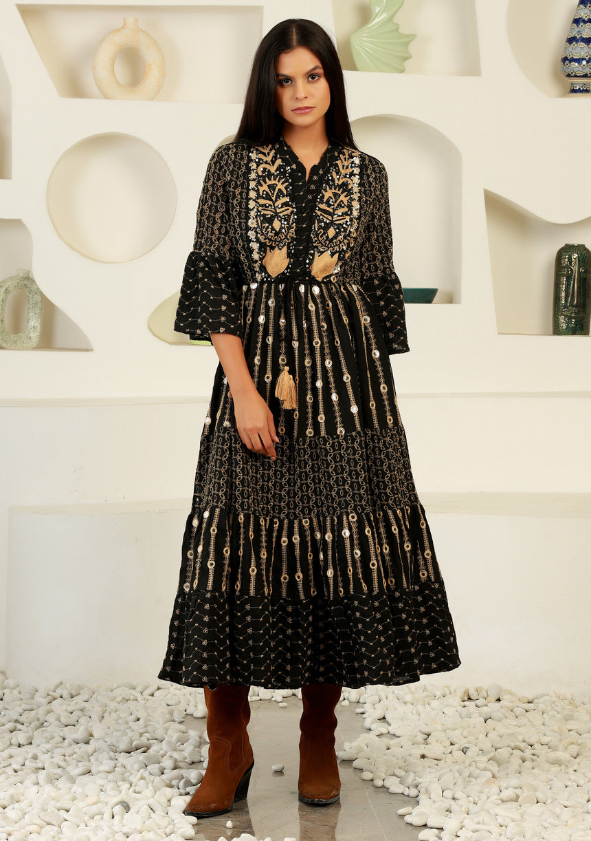 ibBan cotton schiffli fabric Long Tunic Dress for Women -Safiya