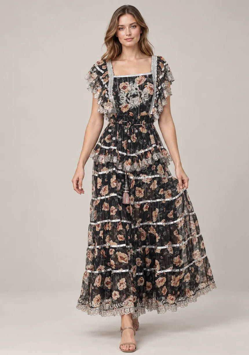 ibBan Floral Cotton Georgette Long Dress - Kausar