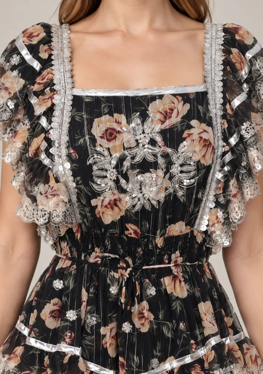 ibBan Floral Cotton Georgette Long Dress - Kausar