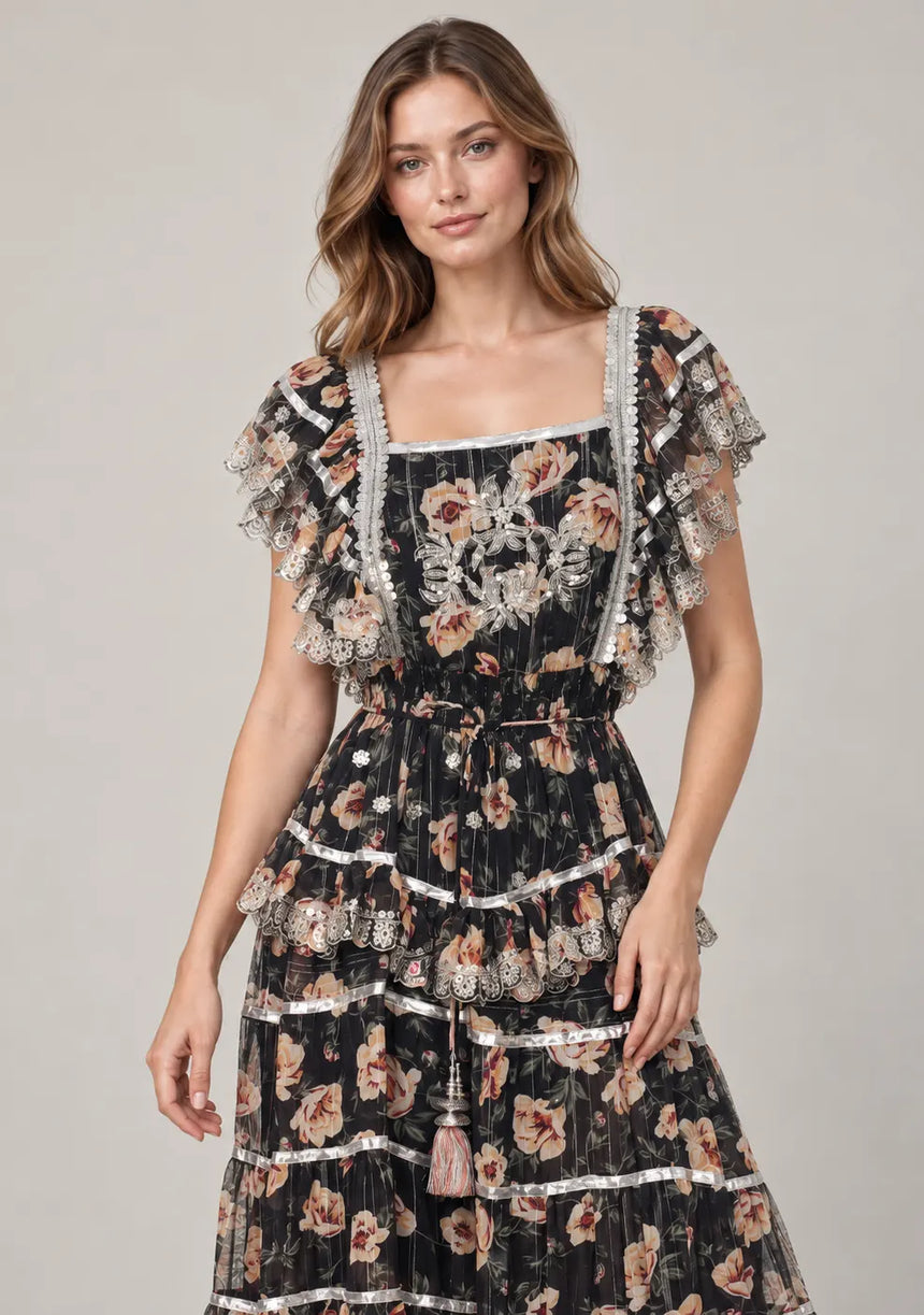 ibBan Floral Cotton Georgette Long Dress - Kausar
