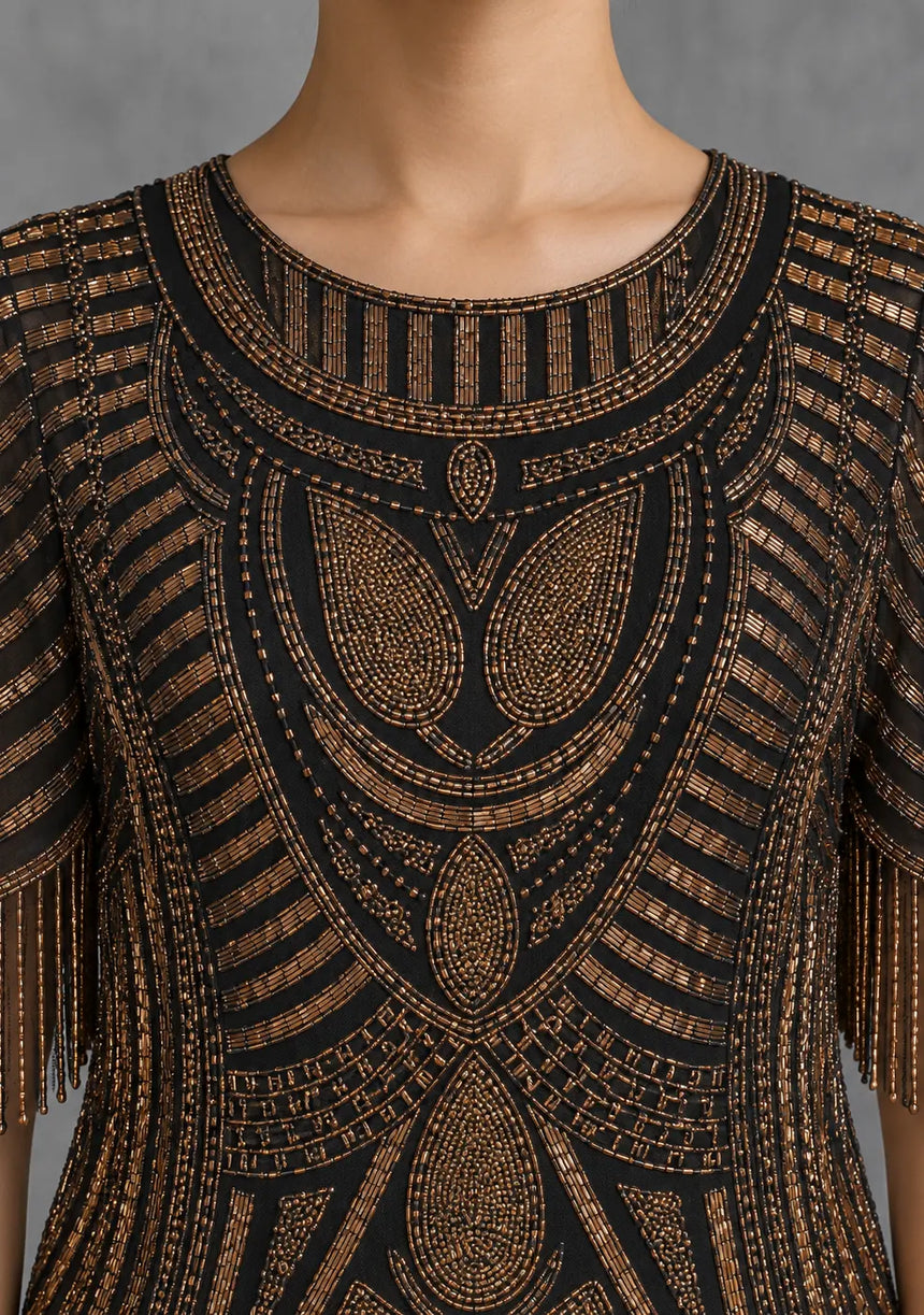 ibBan Party Short Dress with Beadwork & Fringe Sleeves - Esmi