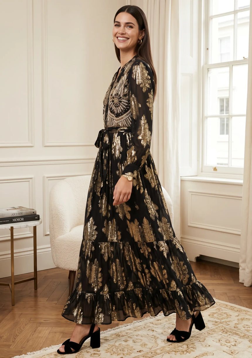 ibBan Hand Embroidered Cotton Lurex Long Tunic | Luxury Dress - Varsha