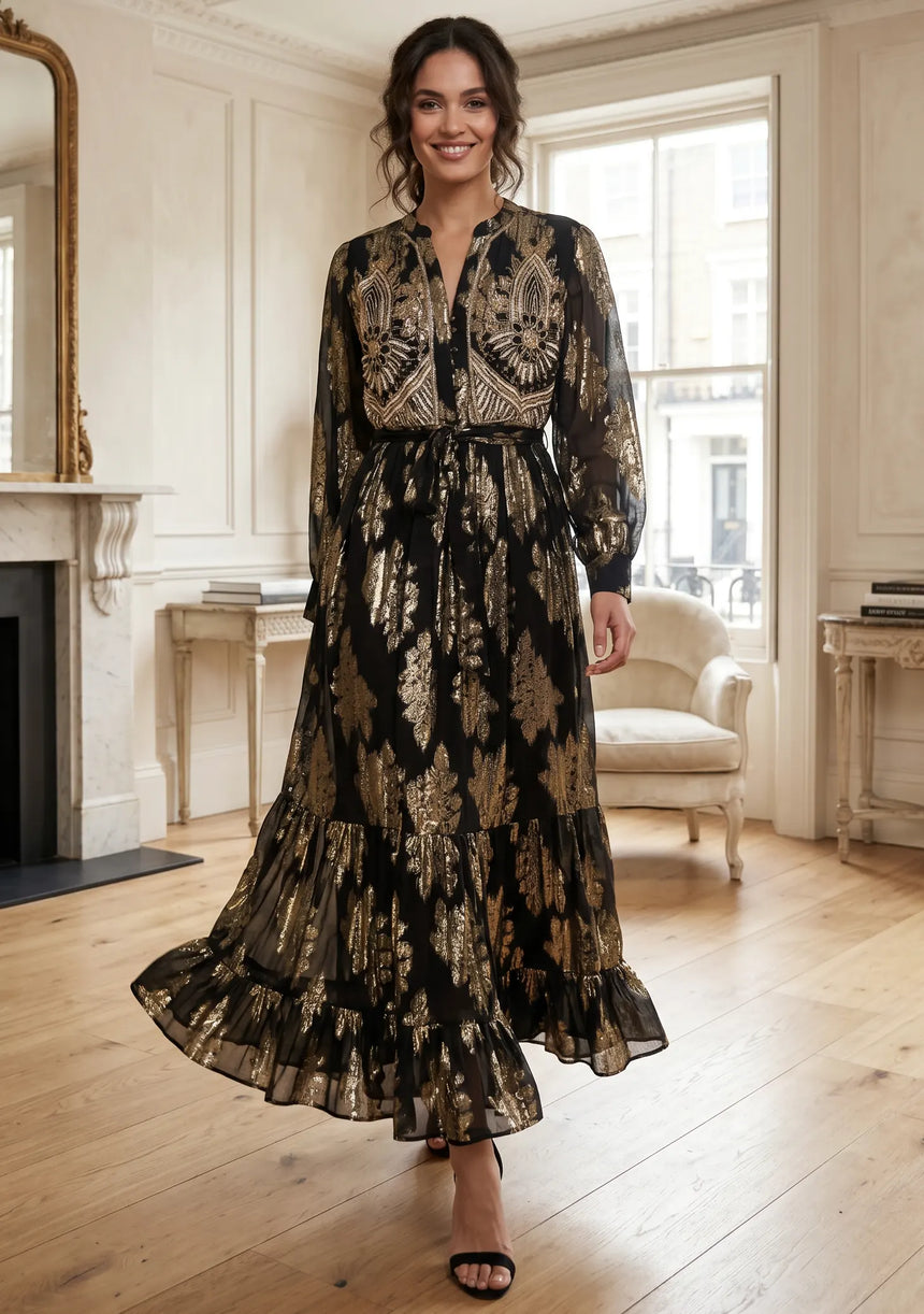 ibBan Hand Embroidered Cotton Lurex Long Tunic | Luxury Dress - Varsha