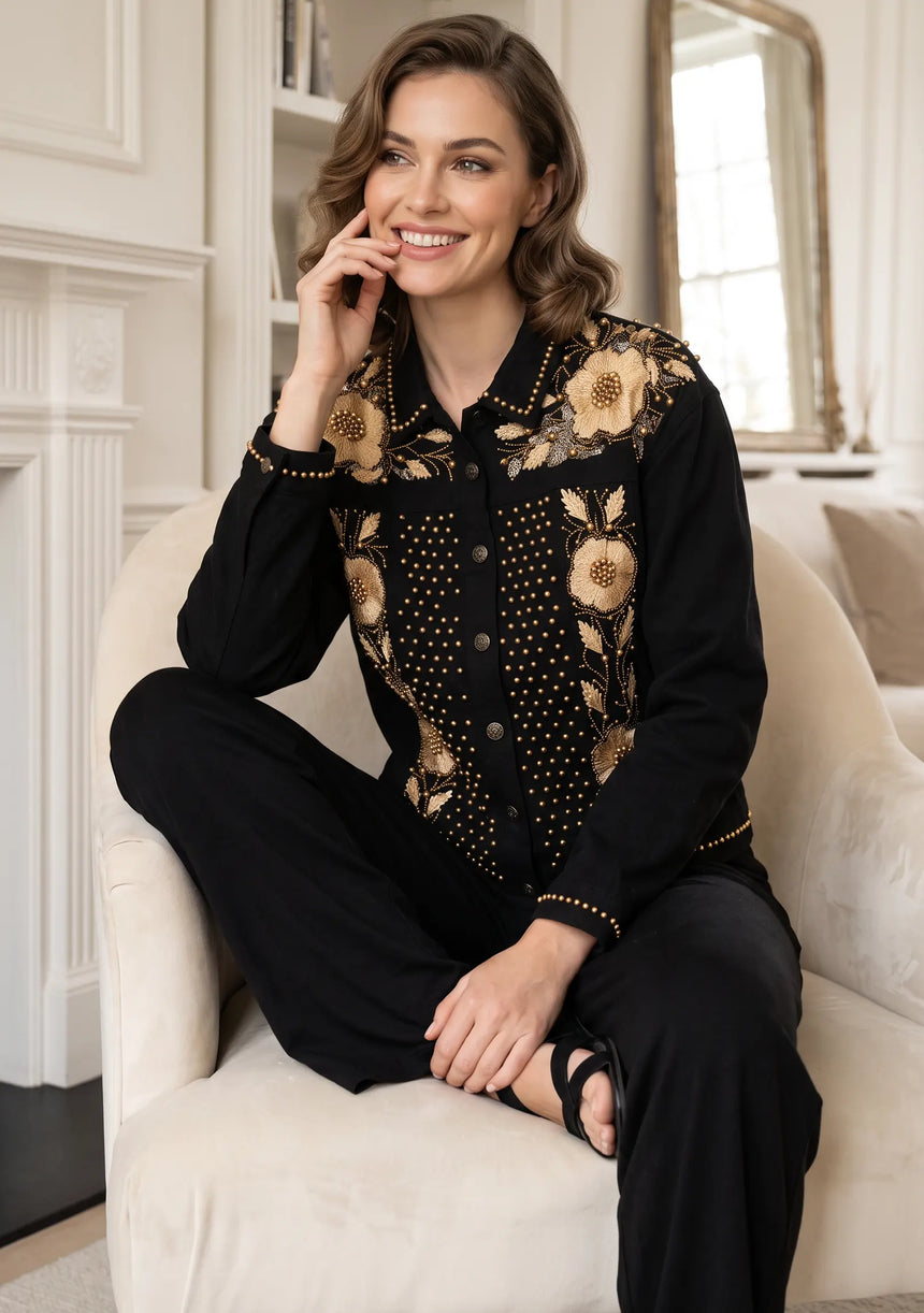 ibBan Women's Hand Embroidered Winter Jacket - Johri Jacket