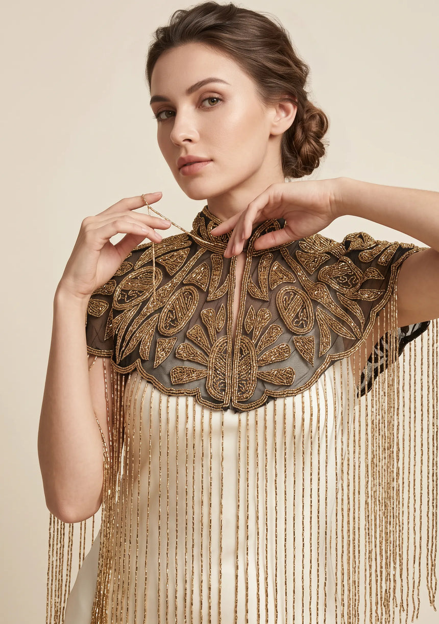 ibBan Beaded Net Neck Cape with Fringe - Dura
