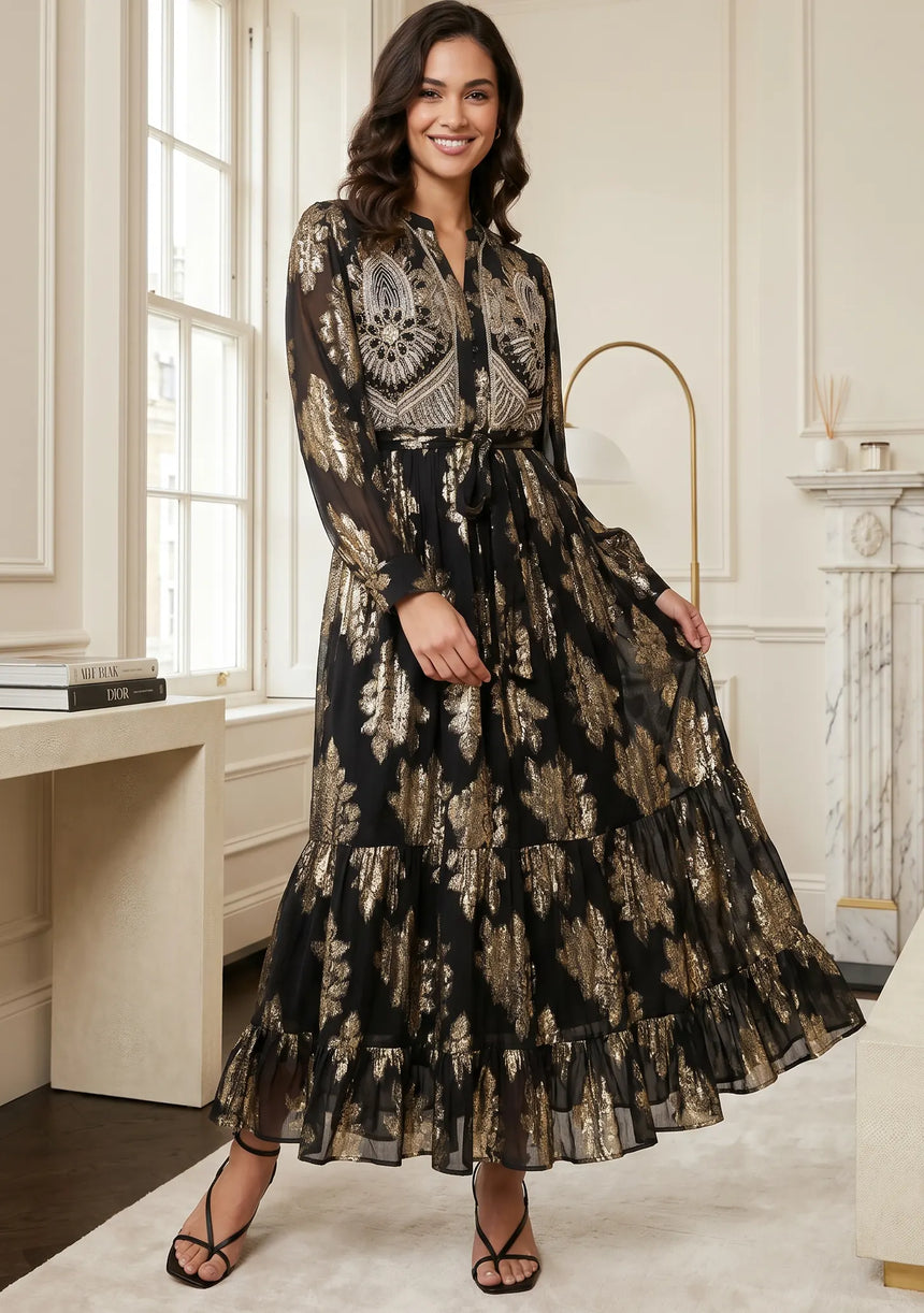 ibBan Hand Embroidered Cotton Lurex Long Tunic | Luxury Dress - Varsha