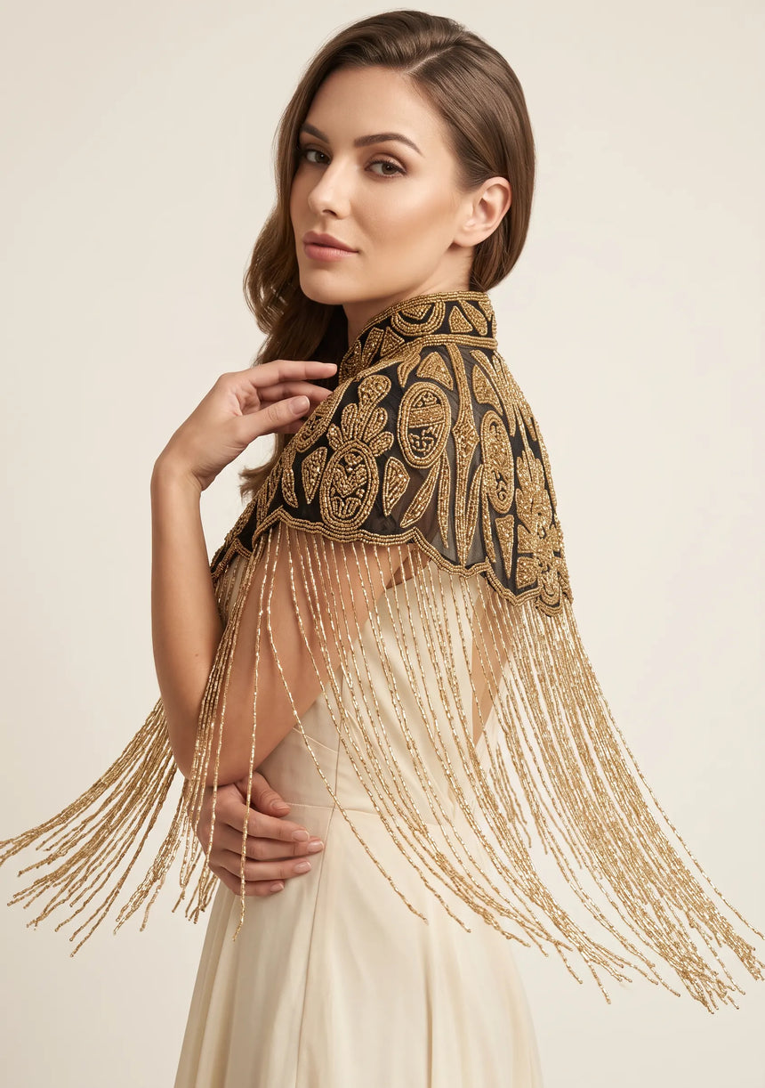 ibBan Beaded Net Neck Cape with Fringe - Dura
