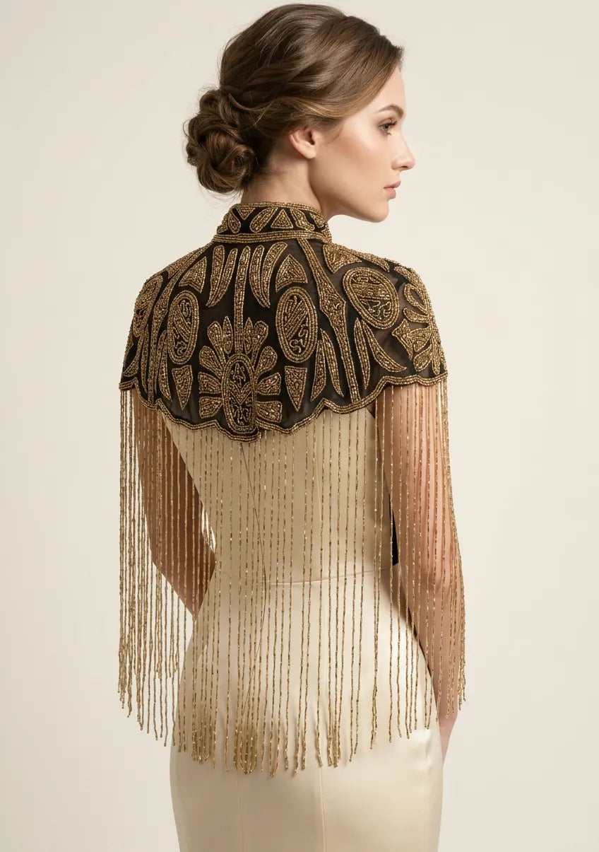 ibBan Beaded Net Neck Cape with Fringe - Dura