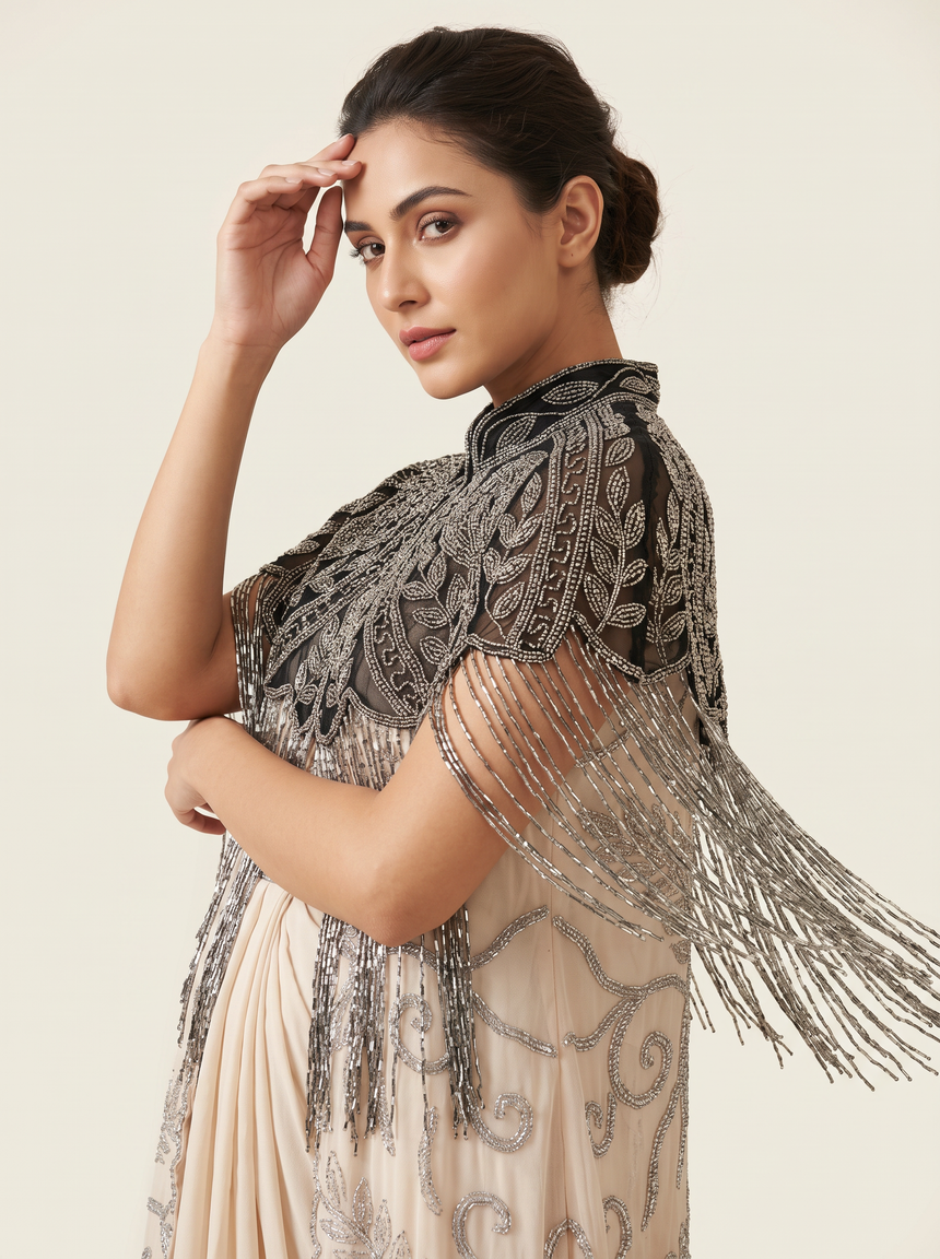 ibBan Embellished Beaded Net Neck Cape - Jauri