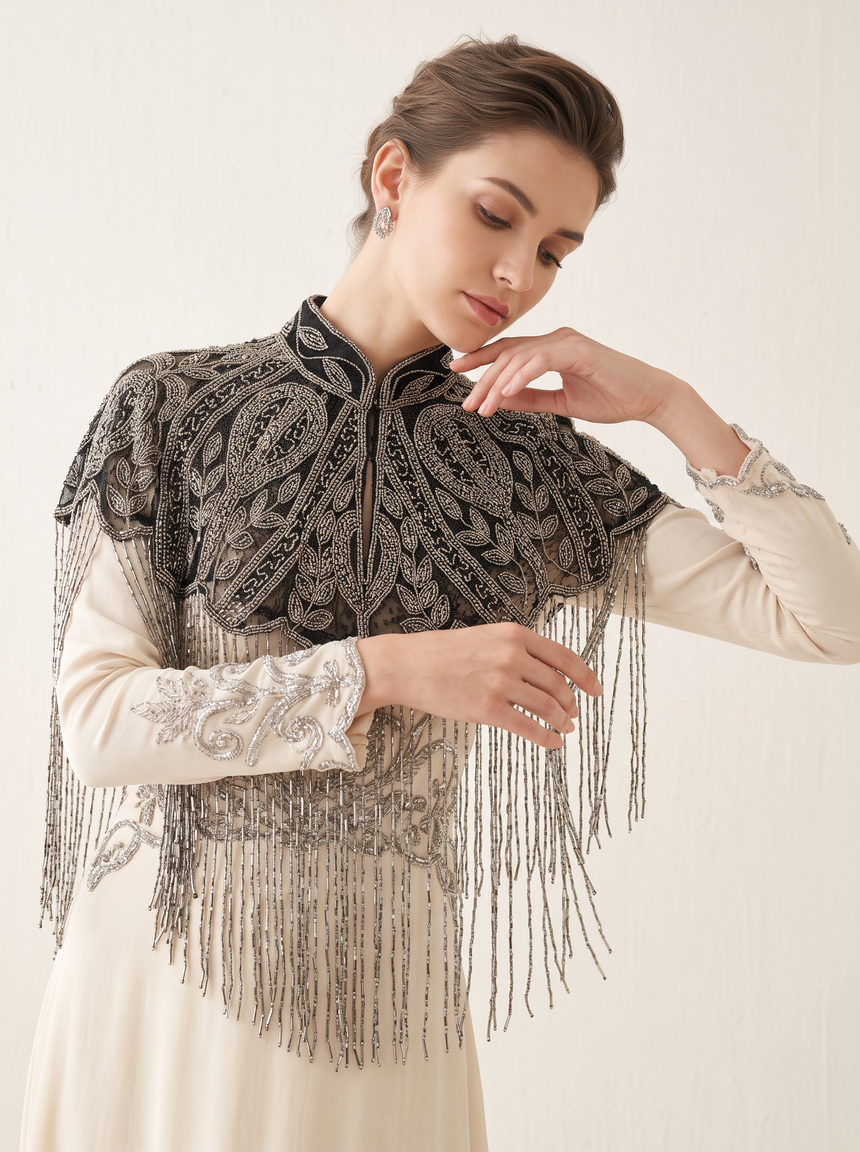 ibBan Embellished Beaded Net Neck Cape - Jauri