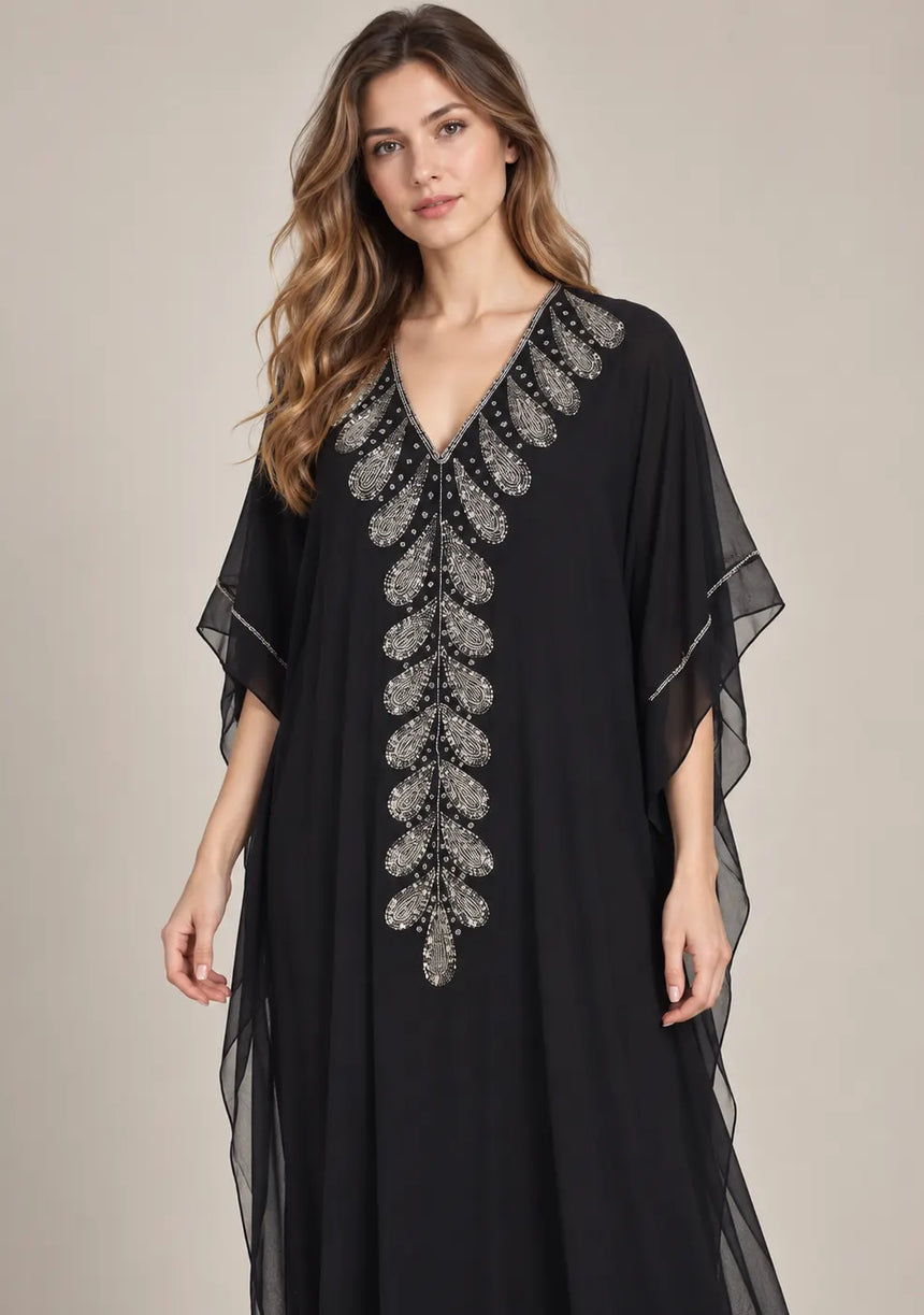 ibBan Women’s Hand Embroidered Georgette Kaftan Dress -Tanzeen