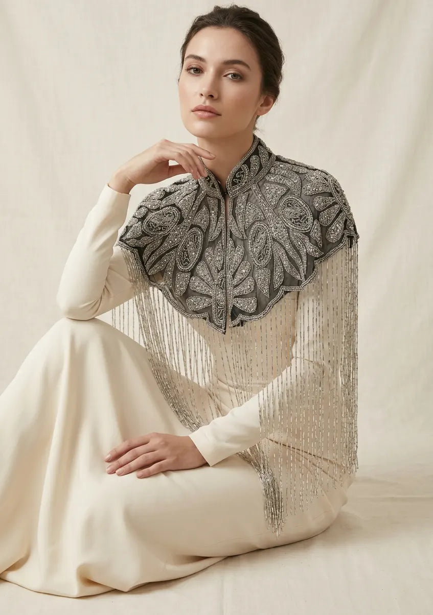 ibBan Beaded Net Neck Cape with Fringe - Dura