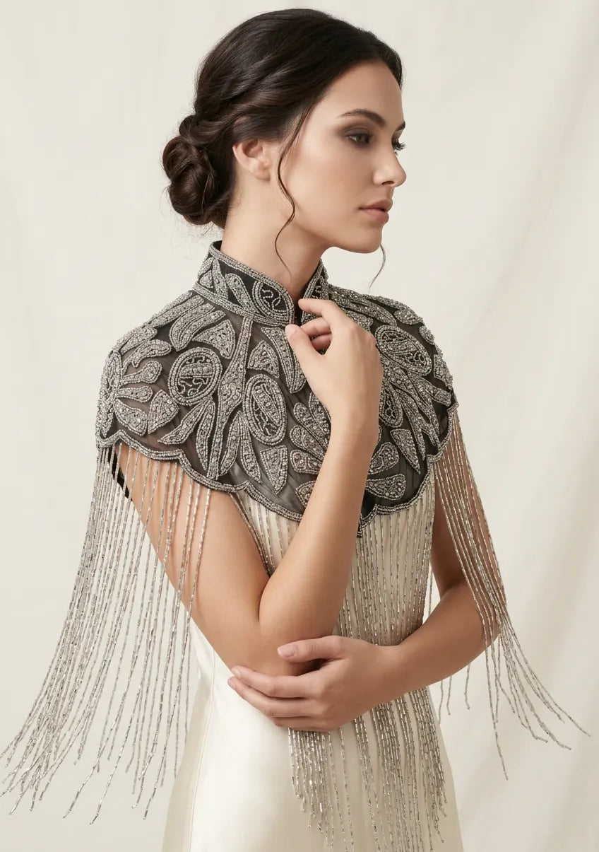 ibBan Beaded Net Neck Cape with Fringe - Dura