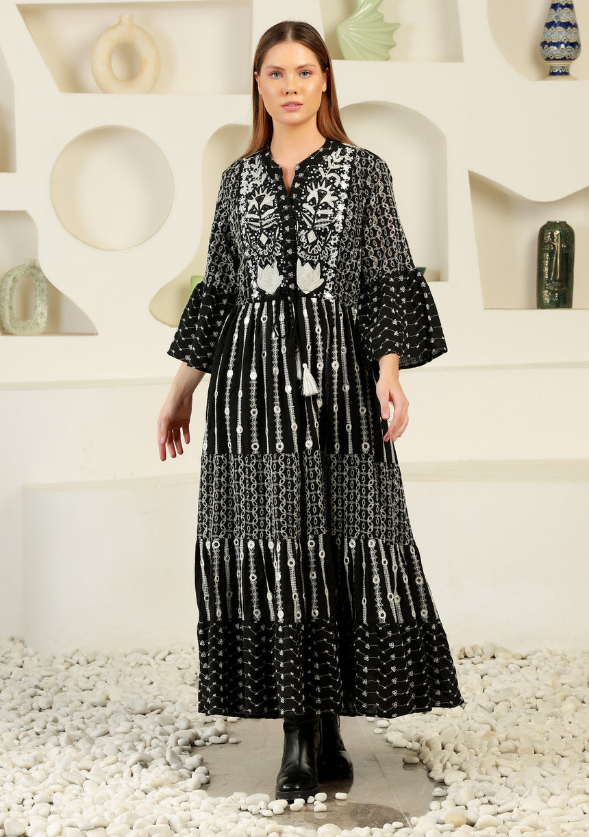 ibBan cotton schiffli fabric Long Tunic Dress for Women -Safiya