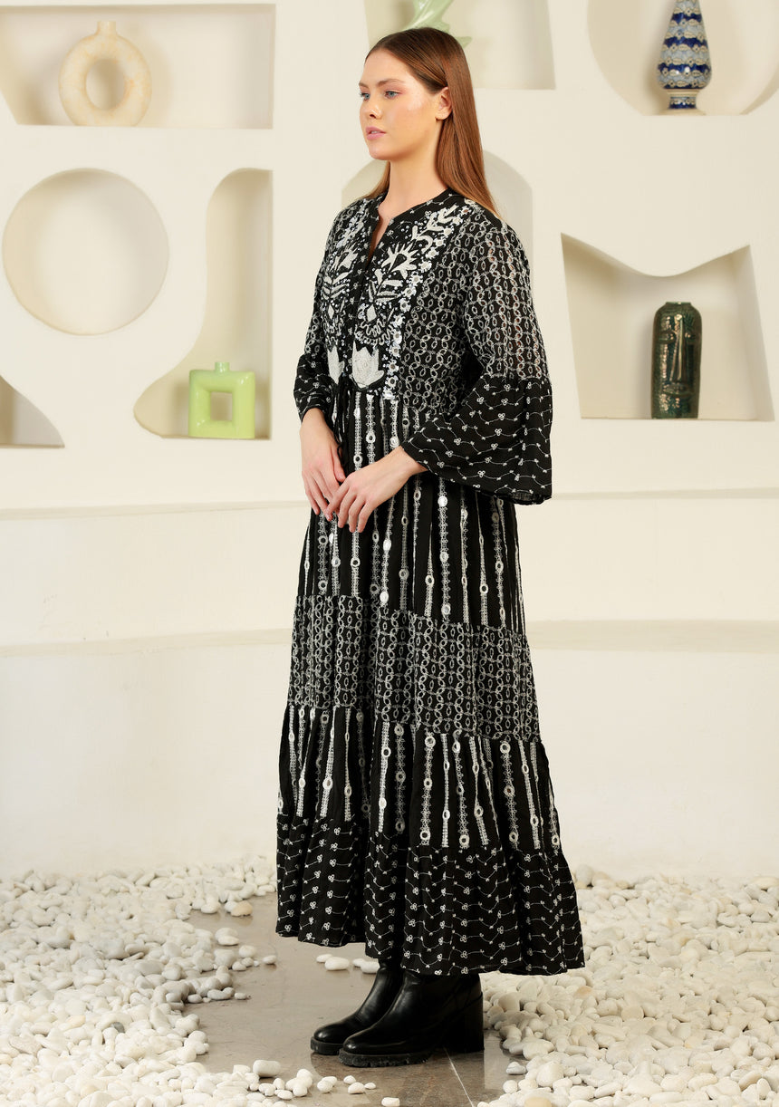 ibBan cotton schiffli fabric Long Tunic Dress for Women -Safiya