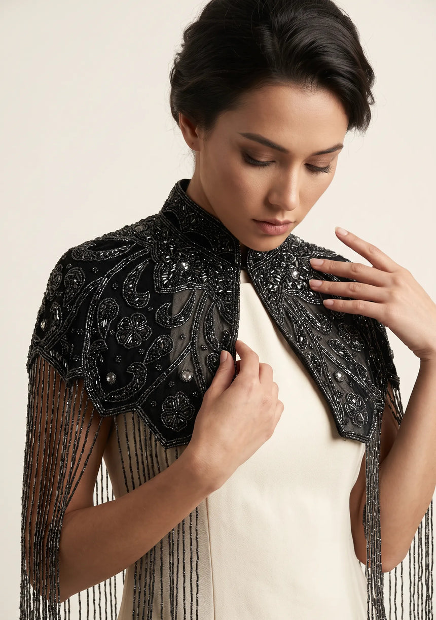 ibBan Women's Hand Embroidered Beaded Evening Cape - Zera