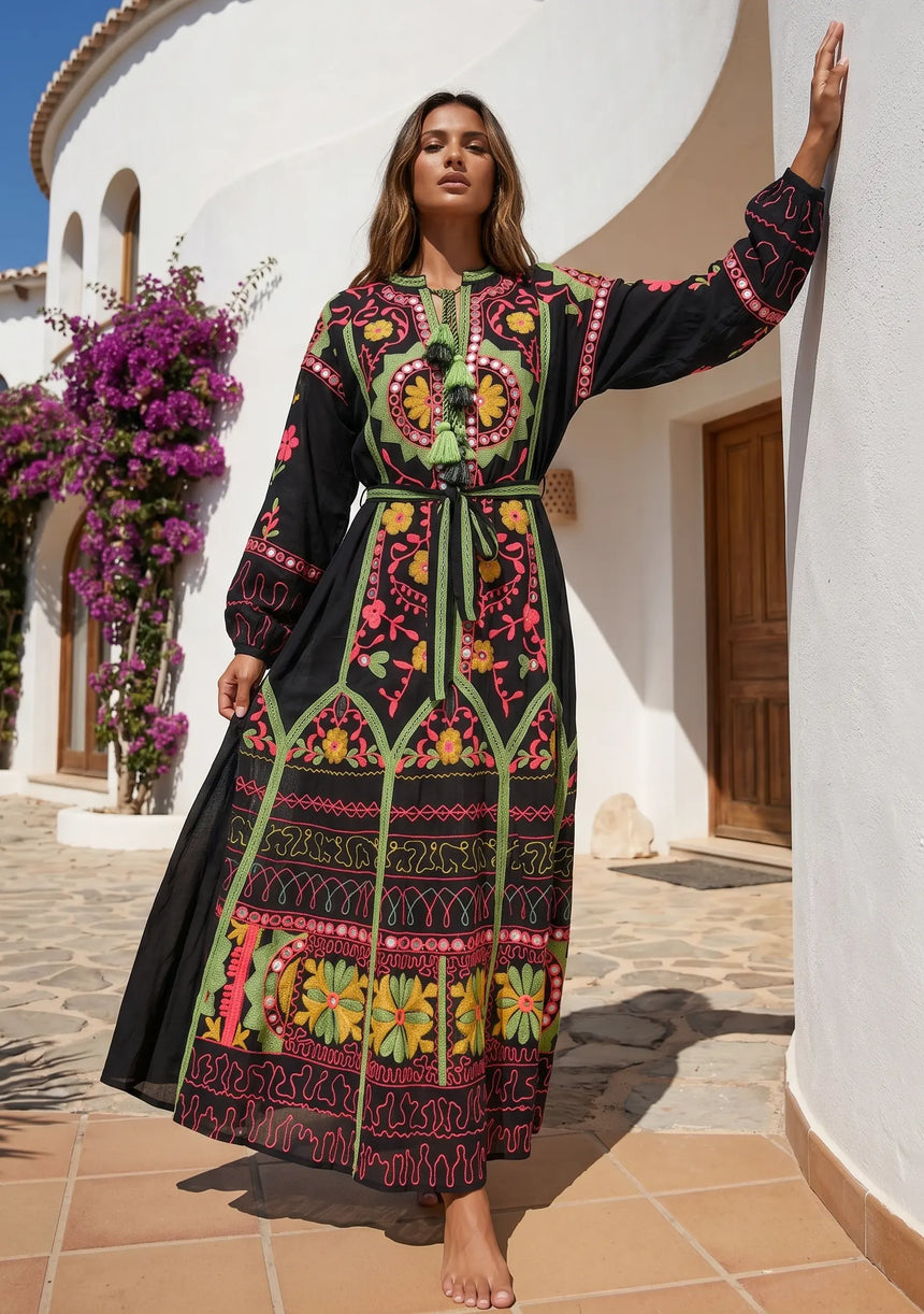 ibBan Pink Embroidered Cotton Maxi Dress | Women's Bohemian Resort Wear-Orla