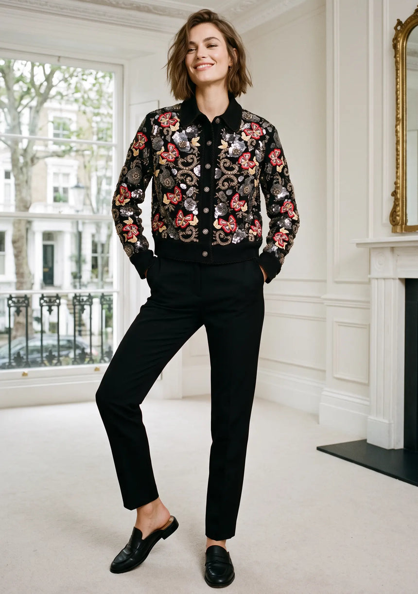 ibBan Black Hand Embroidered Women's Jacket - Rocky Jacket