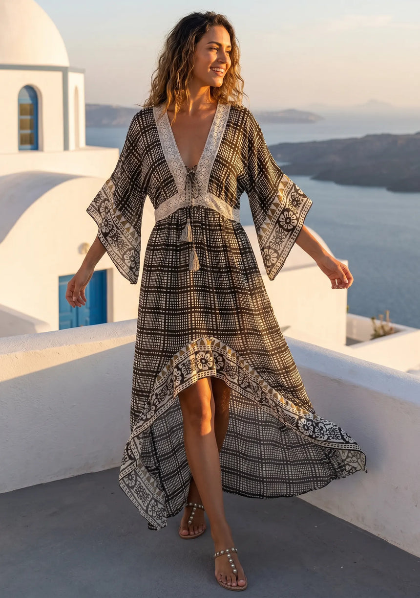 ibBan Printed Cotton Maxi Dress with Hand Embroidery | Luxury Boho Wear - Cheka Maxi Dress