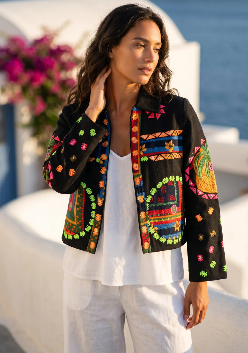 Designer Embroidered Cotton Canvas Jacket for Women | ibBan Collection - Ania