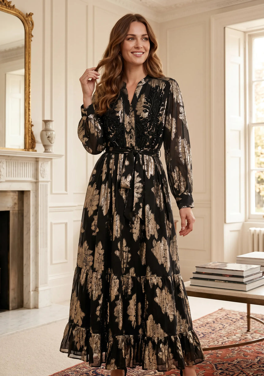 ibBan Hand Embroidered Cotton Lurex Long Tunic | Luxury Dress - Varsha
