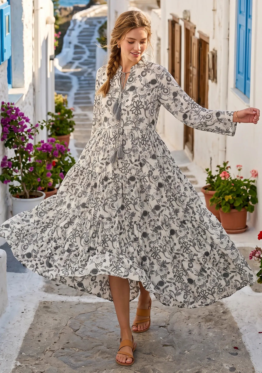Women's Printed Cotton Floral Long Dress | ibBan Europe - Esra Long Dress