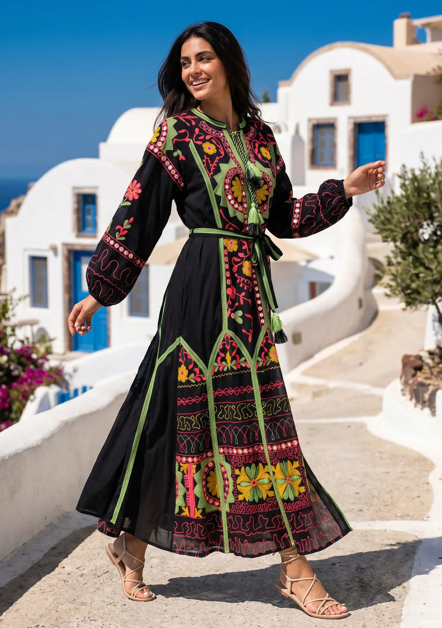 ibBan Pink Embroidered Cotton Maxi Dress | Women's Bohemian Resort Wear-Orla