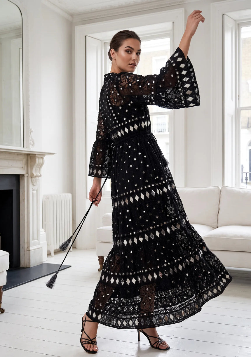 ibBan Women's Hand Embroidered Long Tunic Dress -Corina Long Tunic
