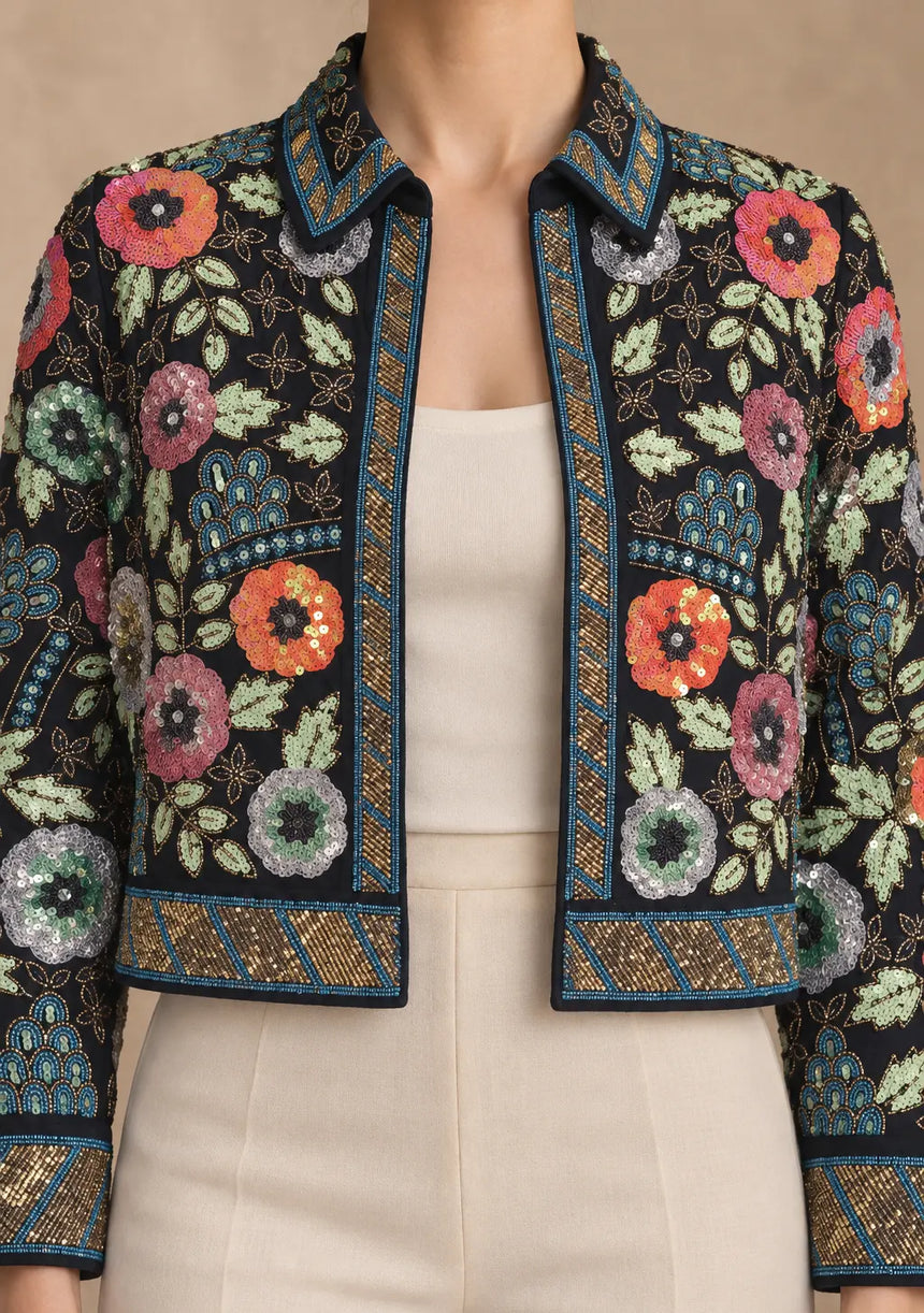 ibBan Women's Luxury Hand Embroidered Winter Jacket -Rio