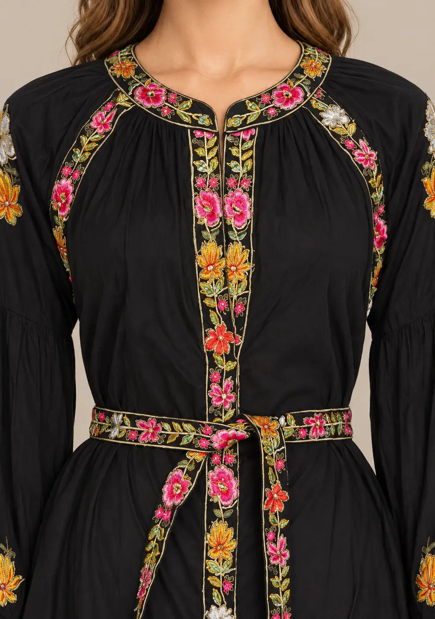 ibBan Floral Cotton Long Dress wint Hand Embroidery - Zayra