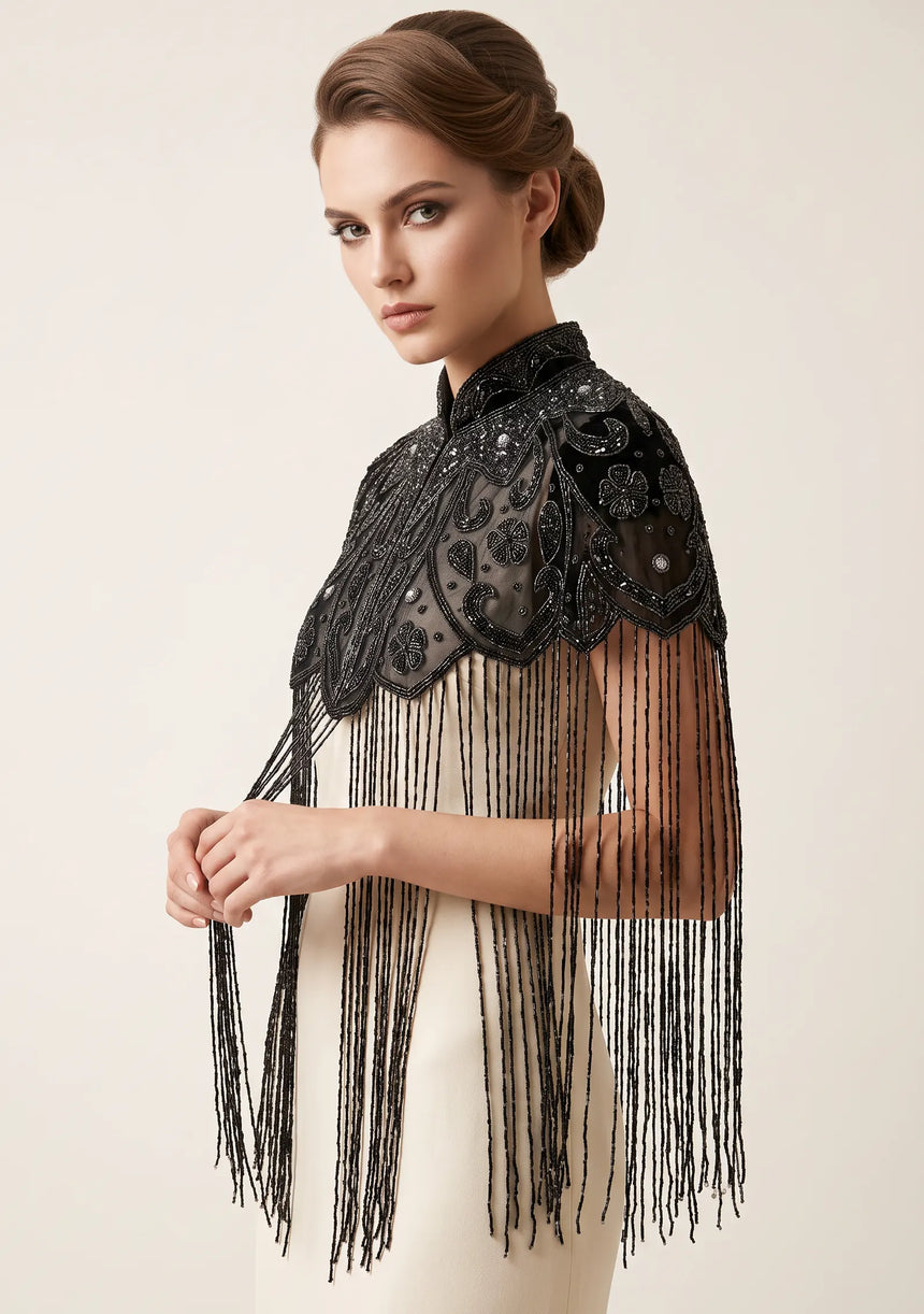 ibBan Women's Hand Embroidered Beaded Evening Cape - Zera