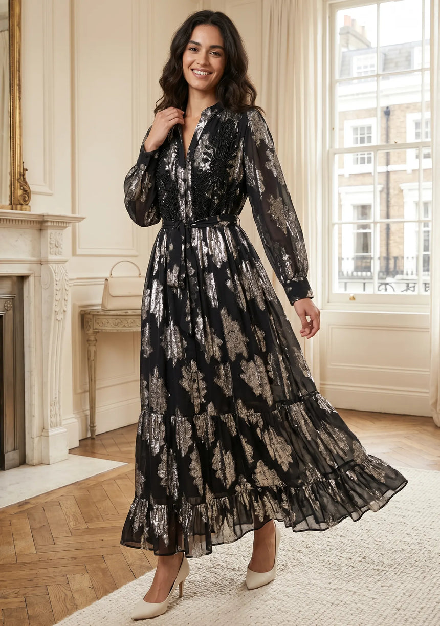 ibBan Hand Embroidered Cotton Lurex Long Tunic | Luxury Dress - Varsha