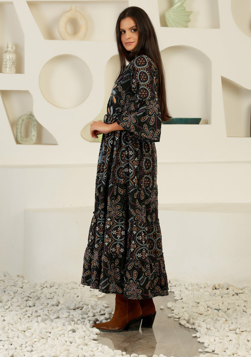 ibBan Cotton Schiffli Embroidered Long Tunic Dress - Brsa