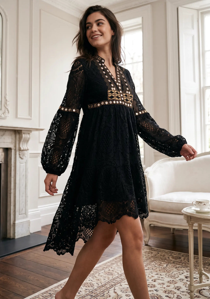 ibBan White Hand Embroidered Lace Short Dress | Luxury Women's Dress - Isobel