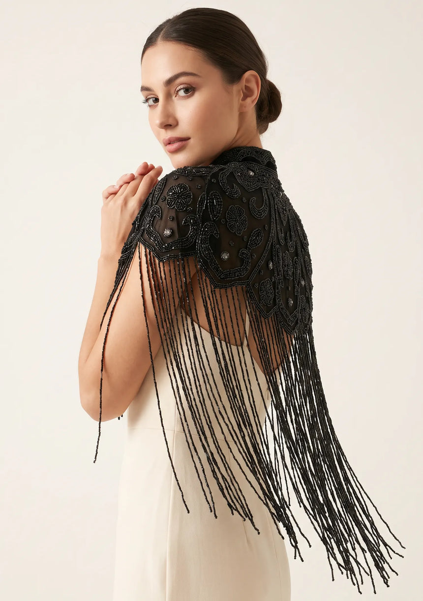 ibBan Women's Hand Embroidered Beaded Evening Cape - Zera