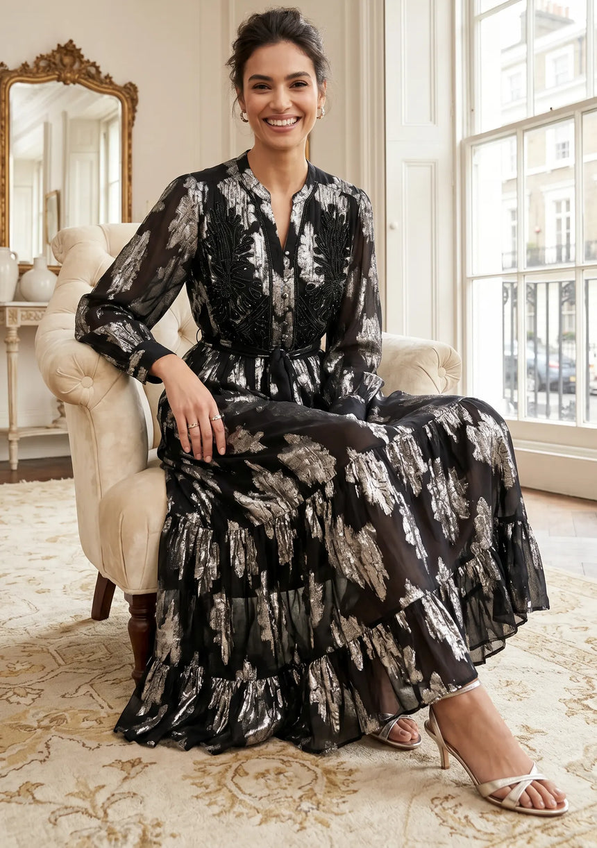 ibBan Hand Embroidered Cotton Lurex Long Tunic | Luxury Dress - Varsha