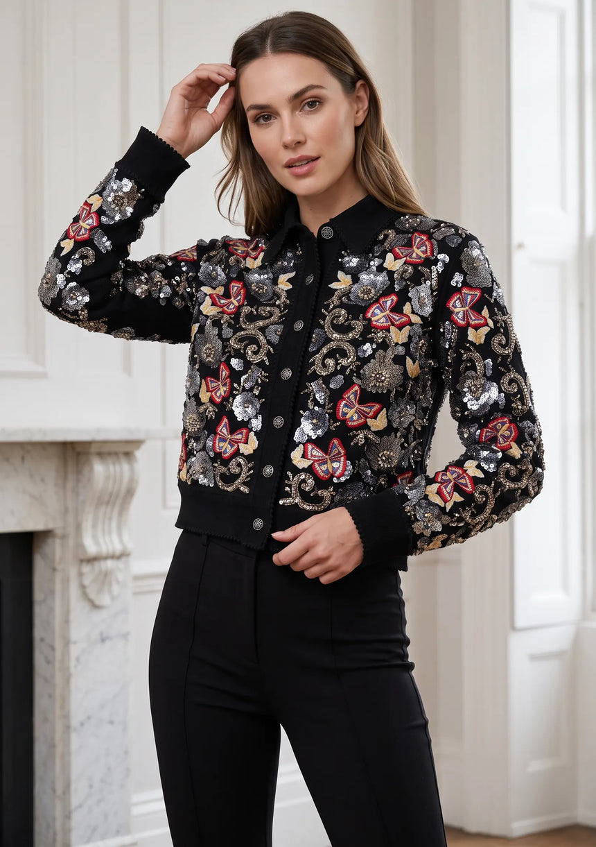 ibBan Black Hand Embroidered Women's Jacket - Rocky Jacket