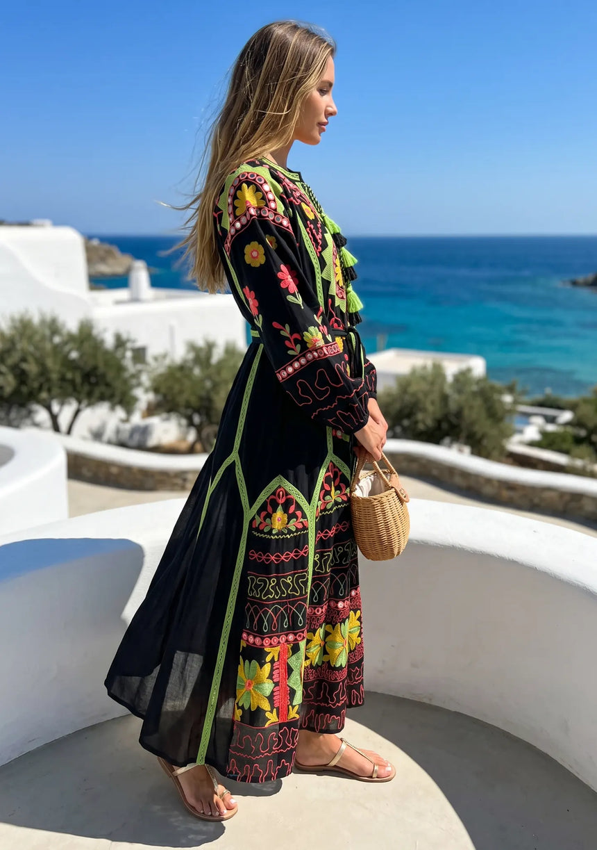 ibBan Pink Embroidered Cotton Maxi Dress | Women's Bohemian Resort Wear-Orla