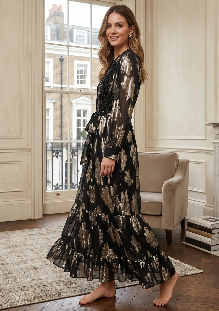 ibBan Hand Embroidered Cotton Lurex Long Tunic | Luxury Dress - Varsha