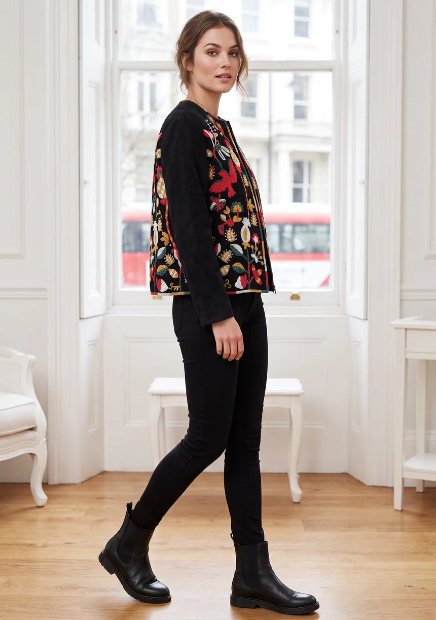 ibBan Luxury Leather Sleeve Embroidered Winter Jacket - Sanya Jacket