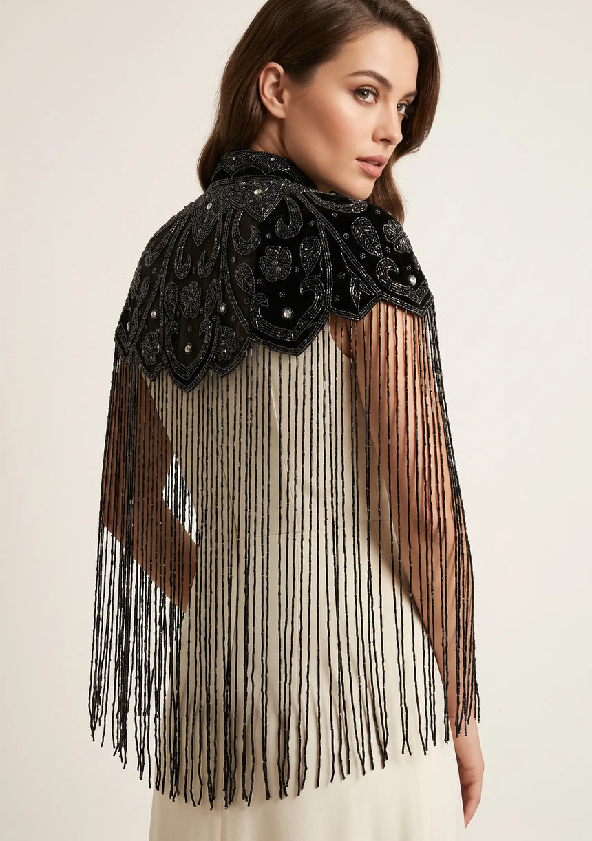 ibBan Women's Hand Embroidered Beaded Evening Cape - Zera