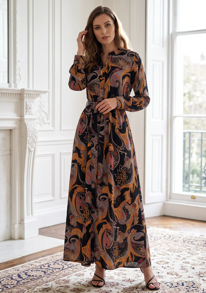 ibBan Cotton Silk Printed Long Dress -Azliya